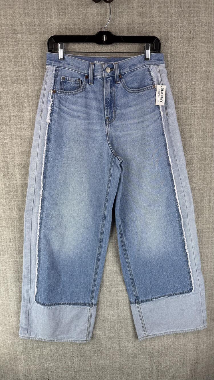 Old Navy Jeans Womens 4 Blue Baggy Wide Leg High-Rise Distressed Pockets